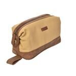 Trousse de toilette en toile/cuir beige/marron