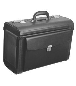 Pilot case 46cm de cuir de vachette fendue en noir