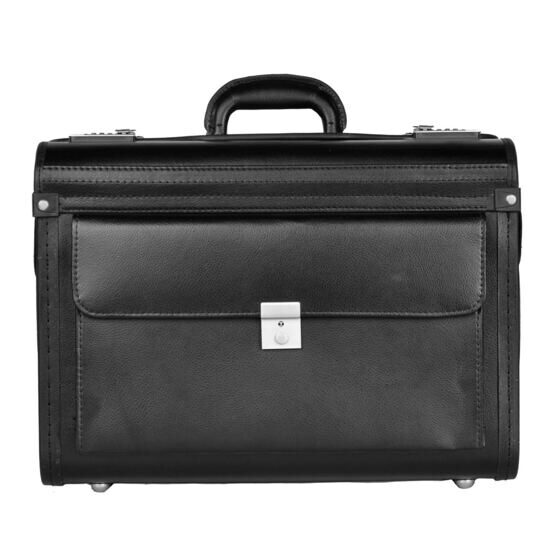 Pilot case 46cm de cuir de vachette fendue en noir