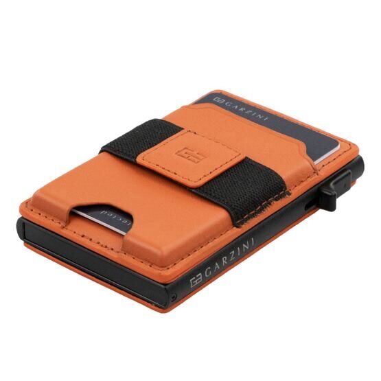 Porte-monnaie métallique MagSafe orange en cuir grainé plat