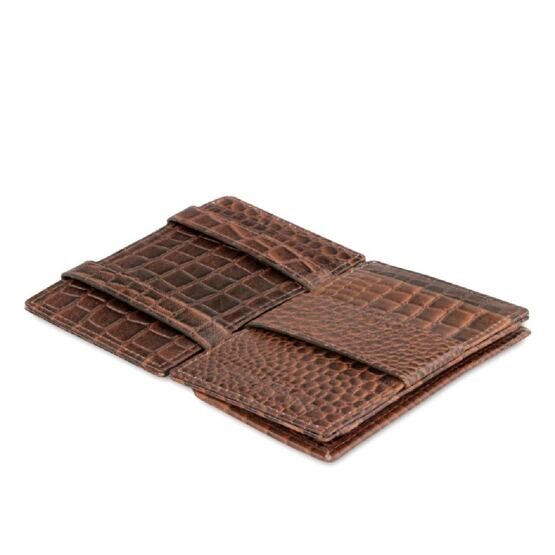 Cavare - Portefeuille Magic avec porte-monnaie en cuir grainé Croc Brown