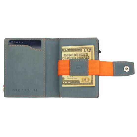 Porte-monnaie en métal bleu-orange en cuir vintage