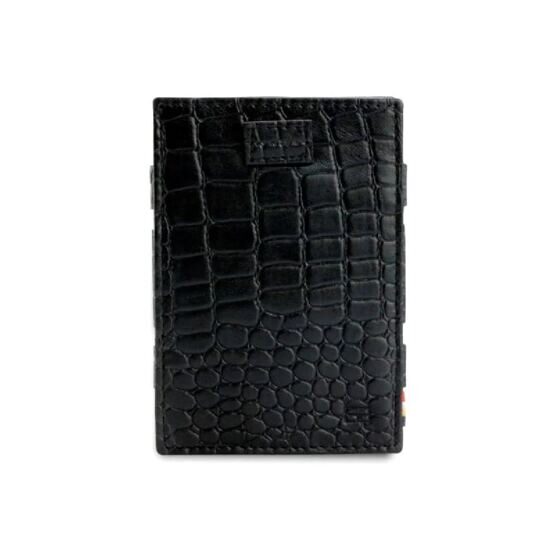 Cavare - Portefeuille Magic avec porte-monnaie en cuir grainé Croc Black