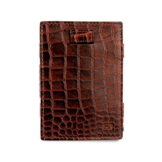 Cavare - Portefeuille Magic avec porte-monnaie en cuir grainé Croc Brown