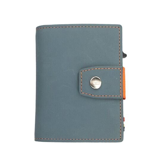 Porte-monnaie en métal bleu-orange en cuir vintage