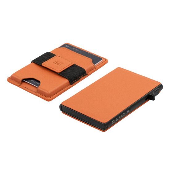 Porte-monnaie métallique MagSafe orange en cuir grainé plat