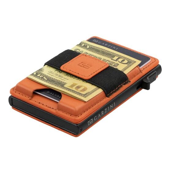 Porte-monnaie métallique MagSafe orange en cuir grainé plat