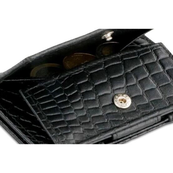 Cavare - Portefeuille Magic avec porte-monnaie en cuir grainé Croc Black