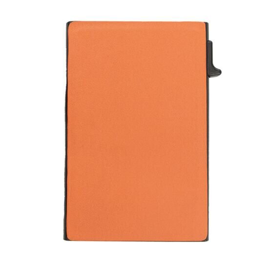 Porte-monnaie métallique MagSafe orange en cuir grainé plat