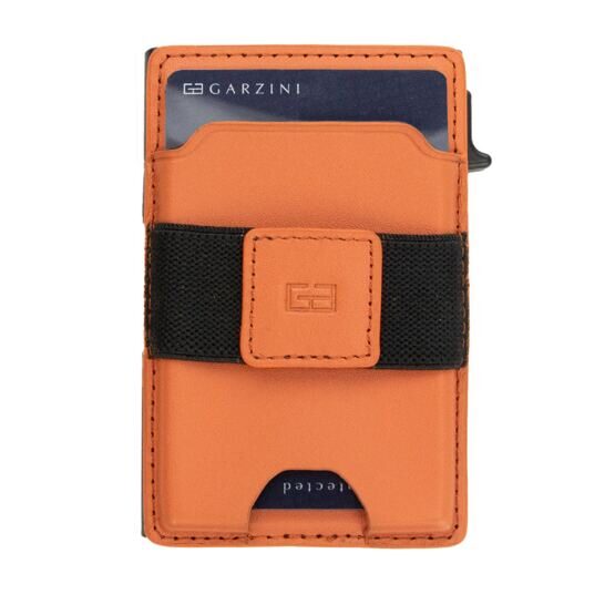 Porte-monnaie métallique MagSafe orange en cuir grainé plat