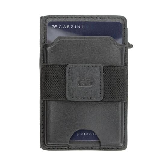 Porte-monnaie métallique MagSafe noir en cuir grainé plat