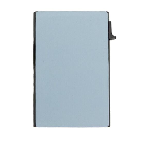 Porte-monnaie métallique MagSafe bleu en cuir grainé plat