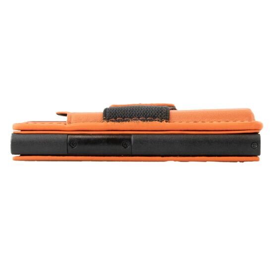 Porte-monnaie métallique MagSafe orange en cuir grainé plat