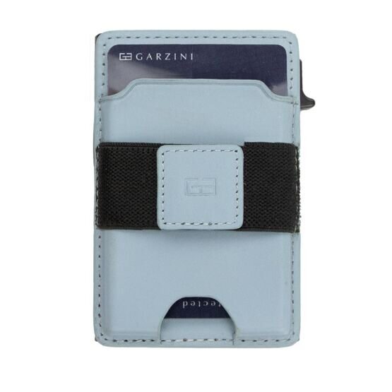 Porte-monnaie métallique MagSafe bleu en cuir grainé plat