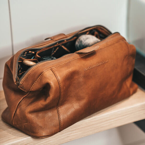 Vince - Trousse de toilette en cuir, cognac