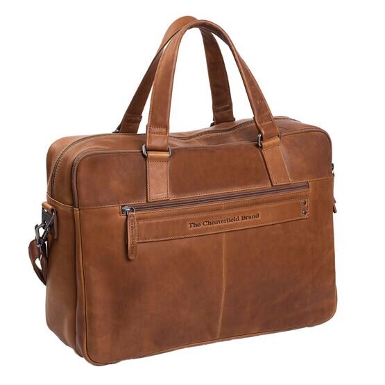 Misha - Sacoche pour ordinateur portable 17&quot; en cuir, Cognac